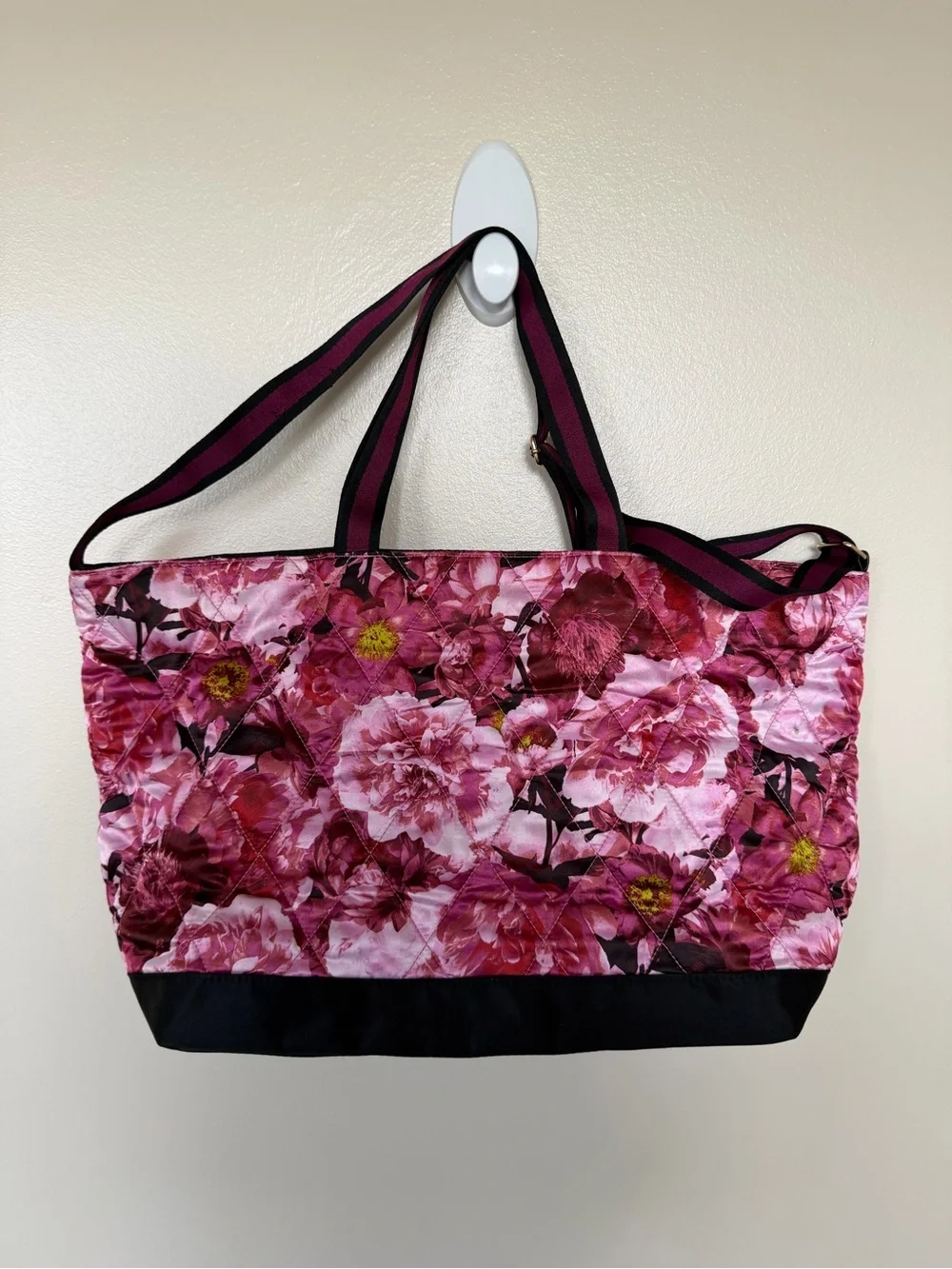 VICTORIAS SECRET Pink Floral Tote Bag with Long Crossbody Strap